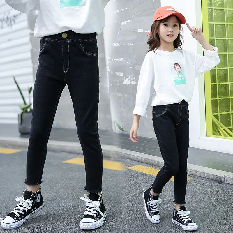 

Childrenswear Girls Spring And Autumn Cotton Elastic Jeans 2019 New Style Autumn Slim Fit Versatile Elasticity Flash Cowboy Trou
