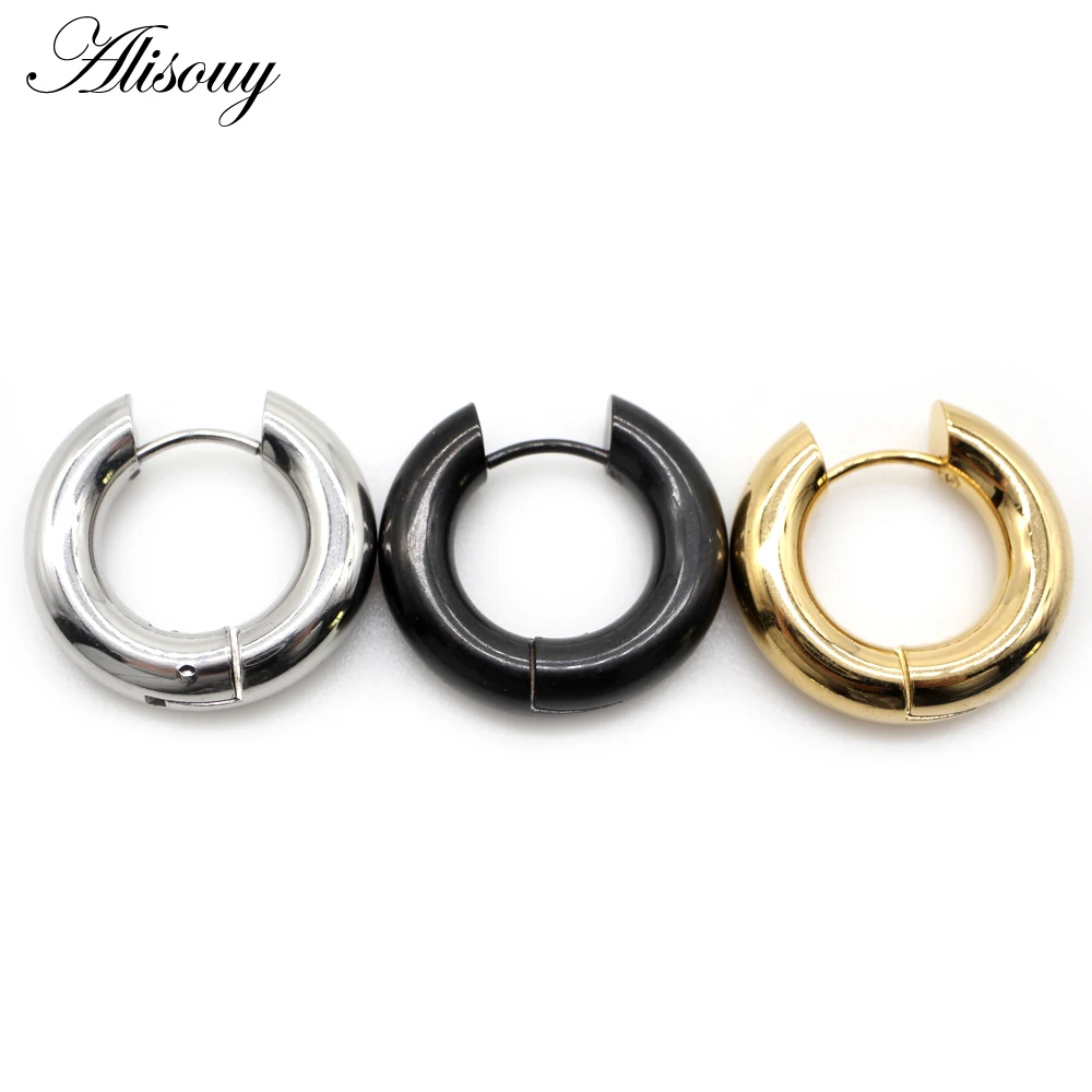 Alisouy 2pcs 스테인레스 스틸 1.6/2/2.5/3/5mm 두꺼운 여성 남성 서클 클립 라운드 후프 귀걸이 귀 헬릭스 펑크 피어싱 쥬얼리