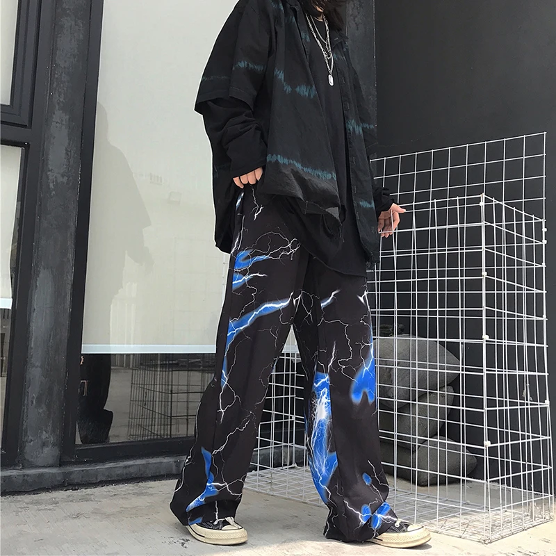 Hip Hop Pants Men's Loose Joggers Pants Lightning Print Streetwear Harem Men Clothing Wide Leg Trousers Jogging Sweatpants