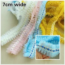 

7cm Wide Trend Handmade Beaded Mesh Pleated Lace applique Ribbon Diy Ladies Children's Skirt Dressing Tassel Accessories renda
