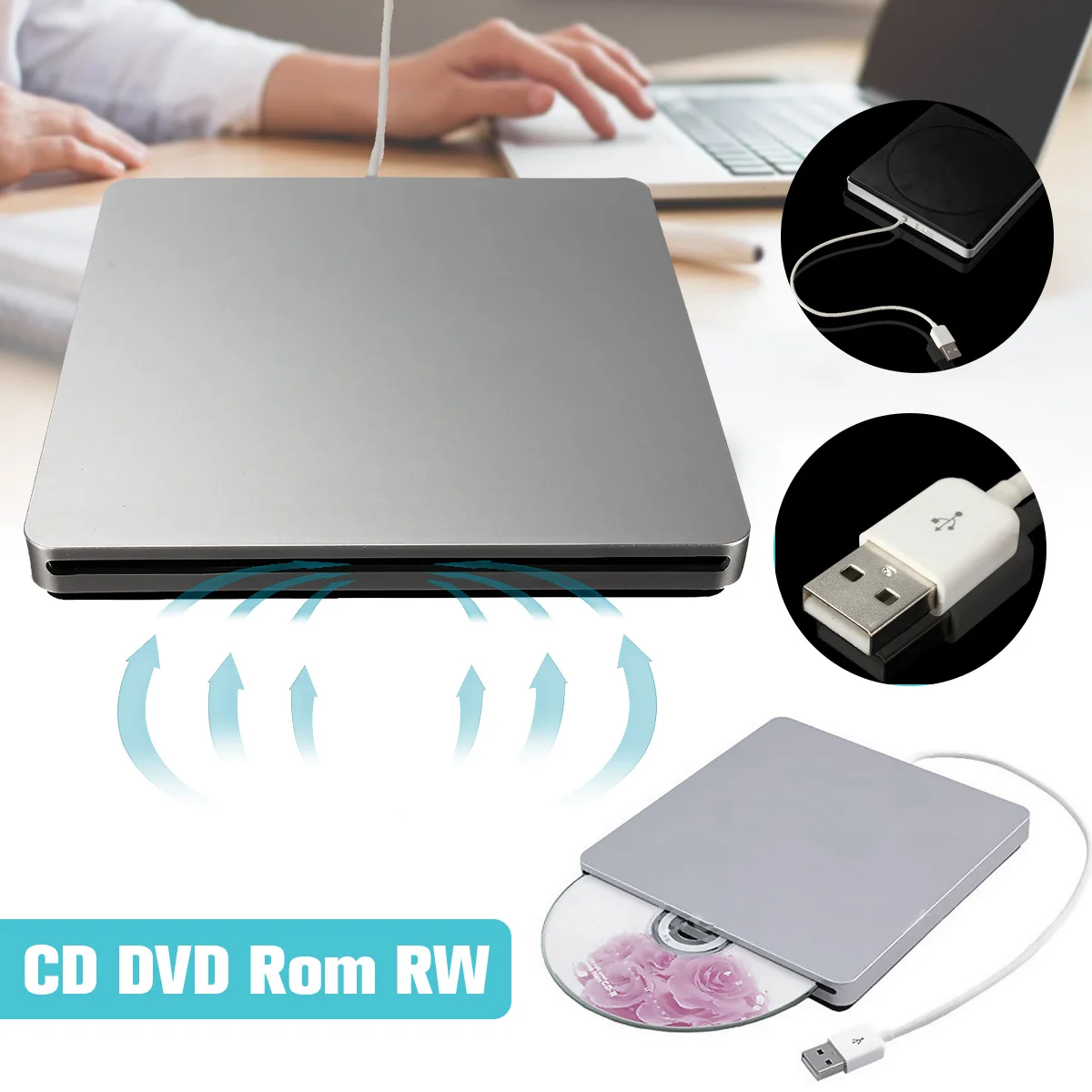 Ультратонкий USB внешний CD DVD Rom RW плеер горелки привод для MacBook Для iMac для Mac Win8 ноутбук ПК компьютер