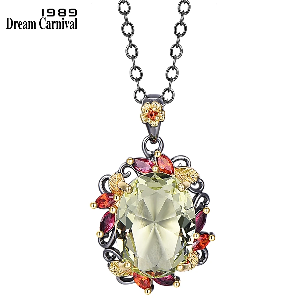 DreamCarnival1989 Fabulous Pendant Necklace Women Elegant Dazzling Light Green Zircon Party Must Have Gothic Jewelry WP6861GR