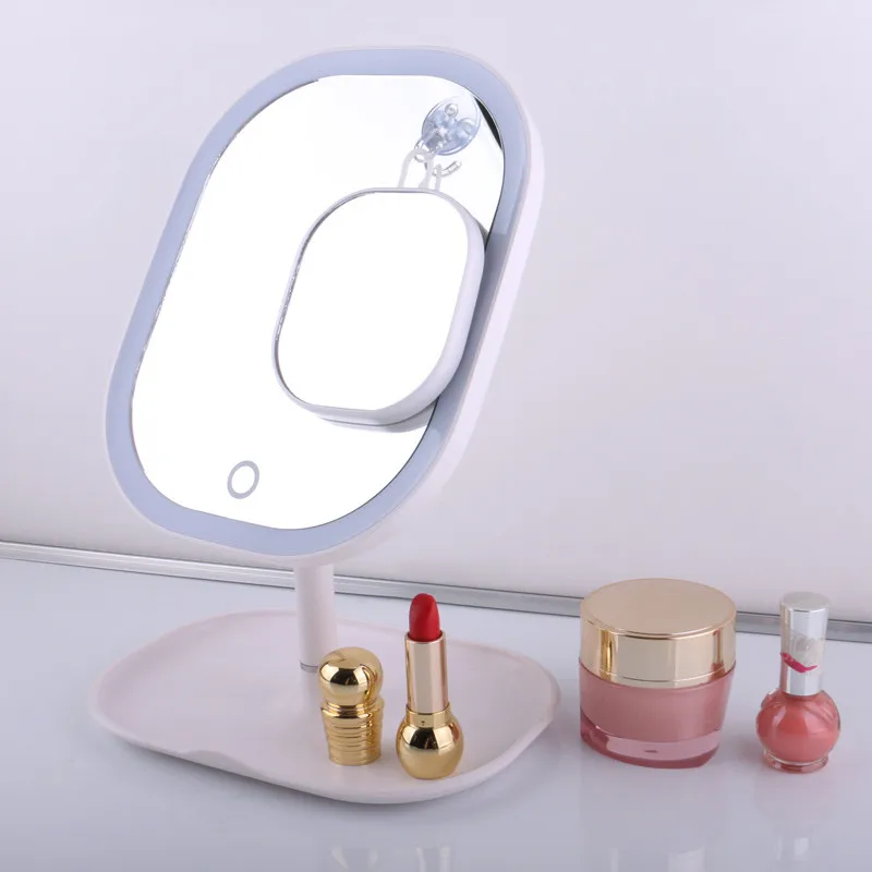 Portable LED Light Makeup Mirror Vanity Lights Compact Make Up Pocket Mirrors Vanity Cosmetic Hand Folding Led Mirror Lamp Gift