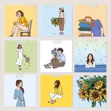 

Color Girl Flower Painting Wall Decoration Card Photographic Props Simple Art Background Small Poster DIY Creative Stationery