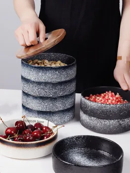 

Japanese tableware snacks platter ceramic fruit plate creative home with lid combination candy dish dried fruit plate salad bowl