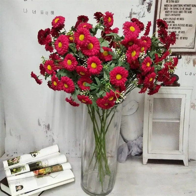 12 шт. поддельные длинные Стволовые дань хризантемы 33,0" Длина Моделирование Marigold для свадьбы дома декоративные искусственные цветы