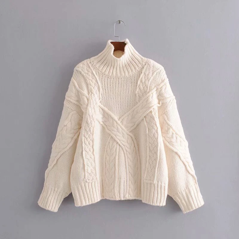 beige sweater Звездный Светлячок, модный вязаный свитер с высоким воротом, женский,, Повседневный, удобный, восемь нитей, свободный, рукав-фонарик, вязаная одежда для женщин - Цвет: beige sweater