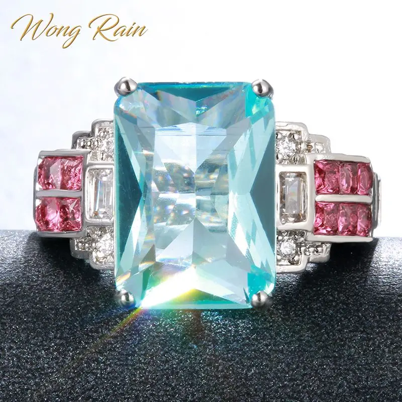 Wong Rain Vintage 100% 925 Sterling Silver Aquamarine Ruby Gemstone Wedding Engagement White Gold Ring Fine Jewelry Wholesale Wong Rain Vintage 100% 925 Sterling Silver Aquamarine Ruby Gemstone Wedding Engagement White Gold Ring Fine Jewelry Wholesale