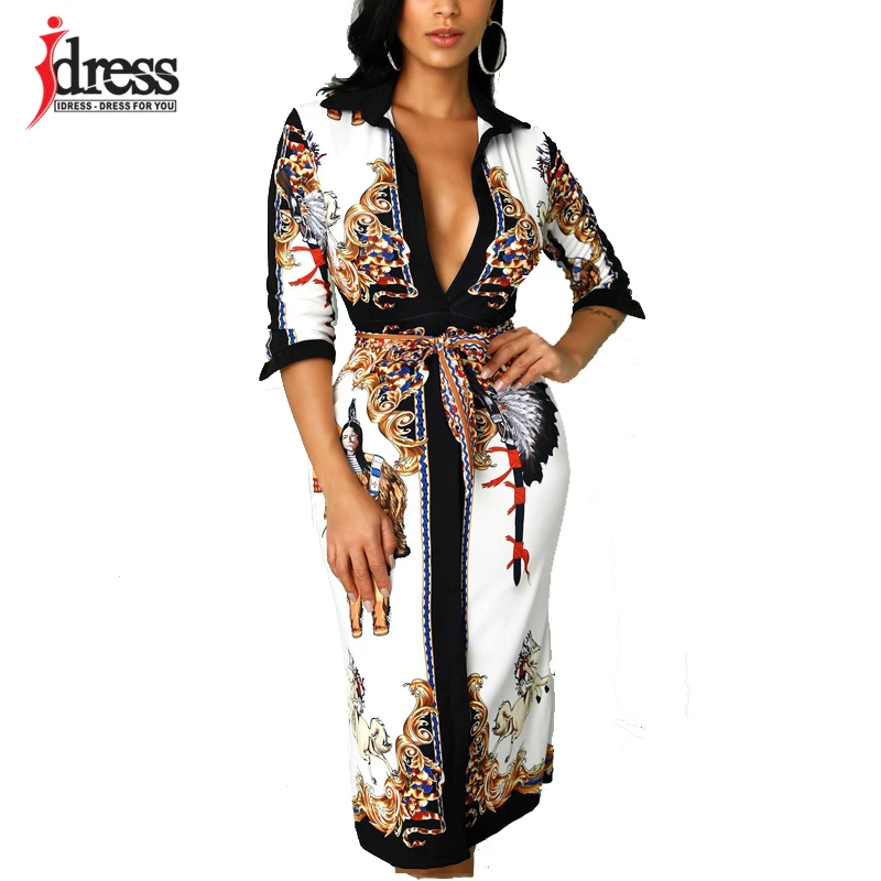 IDress Runway Design 2020 Sexy V Neck Party Dress Horses Print Dress Elegant Midi Dress for Women Slim Casual Bodycon Dresses (4)