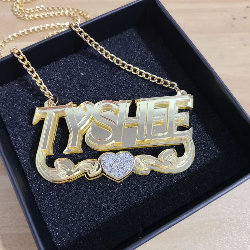 Customized Fashion Acrylic Name Words Personalized Letter Initial Gold Choker Chain Love Necklace Pendant Nameplate Gift C4 17