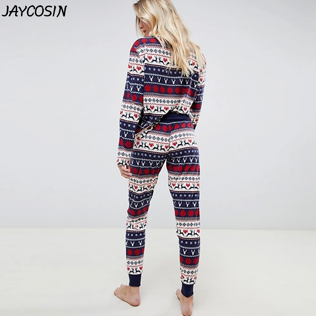JAYCOSIN, Женский пижамный комплект, топ с круглым вырезом и длинными рукавами, длинные штаны, Рождественская семейная одежда, одежда для сна, комплект домашней одежды, Пижамный костюм