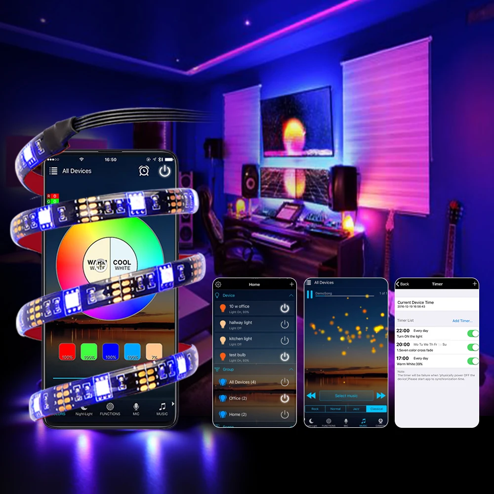 Светодиодная лента с Wi Fi RGB 5050 SMD USB Диодная светильник Кая для подсветки