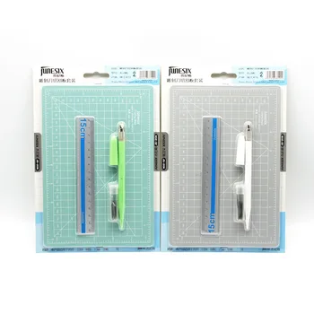 

A5 PVC Manual Cutting Mat Set Grid Lines Cut Pad Ruler Engraving Pen Knife Tool Set Double-sided Self-healing DIY Tools Cutting