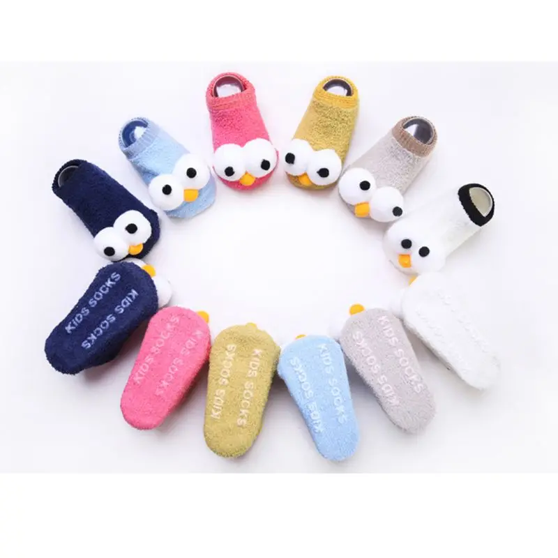 Infant Baby Cute Big Eyes Winter Warm Coral Velvet Non Slip Short Slipper Socks E65D