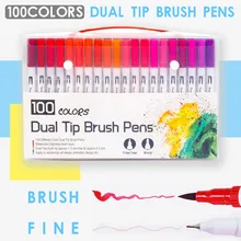 100 шт цветные тонкие кончики, ручки с двумя кончиками, фломастеры, ручки для рисования, акварельные маркеры, школьные принадлежности