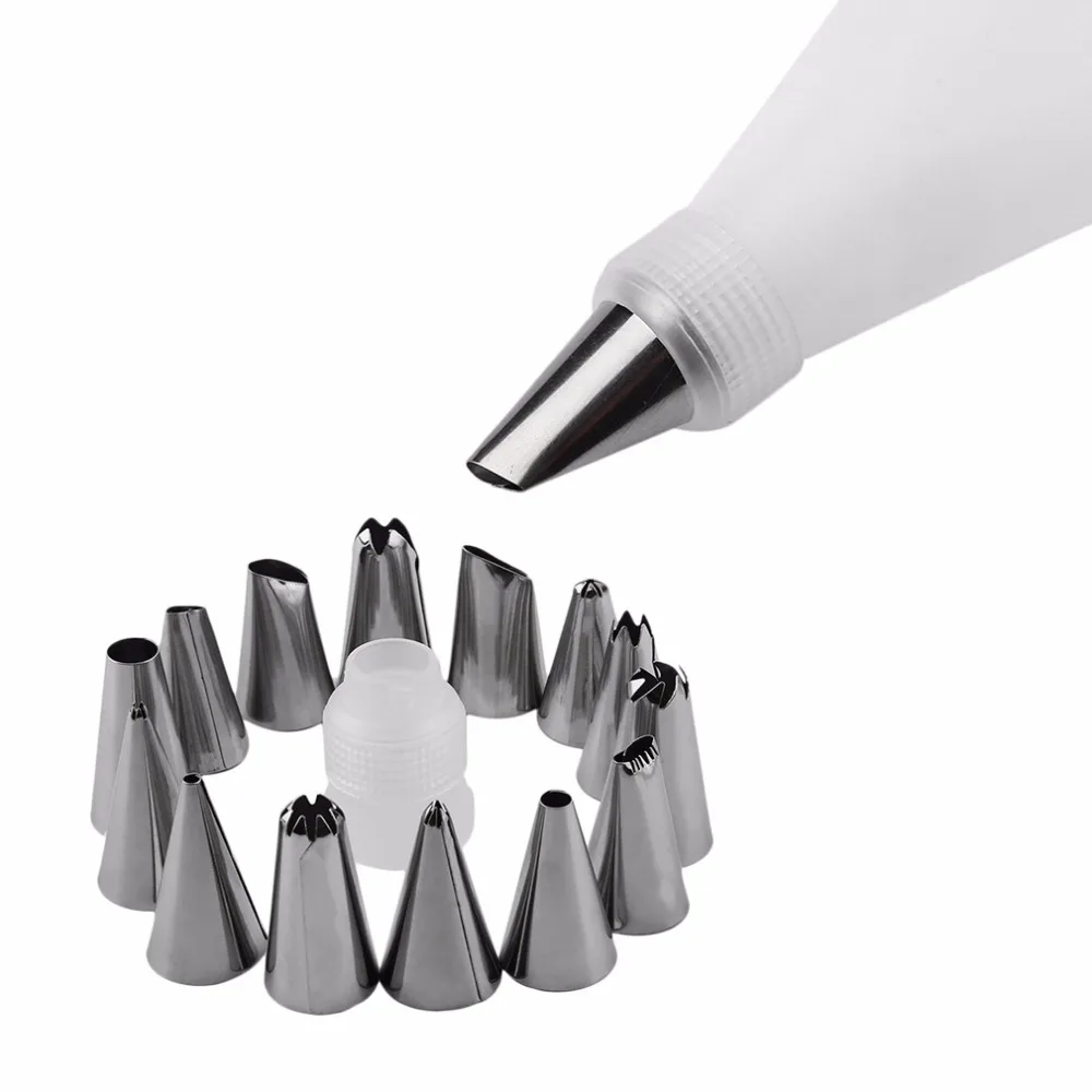 Practical 16Pcs/set DIY 31cm Length Silicone Ice Piping Cream Pastry Bag Cake Decorating Squeeze Cream Cake Baking Tools