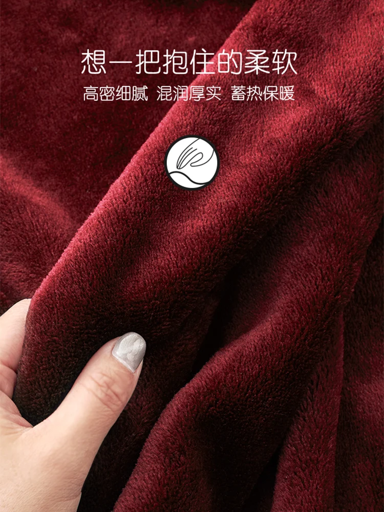 Women's Nightgown Winter One Pair of Lovers Coral Fleece Bathrobe Fleece-Lined Thickened Flannel Men's Pajamas Autumn and Winter