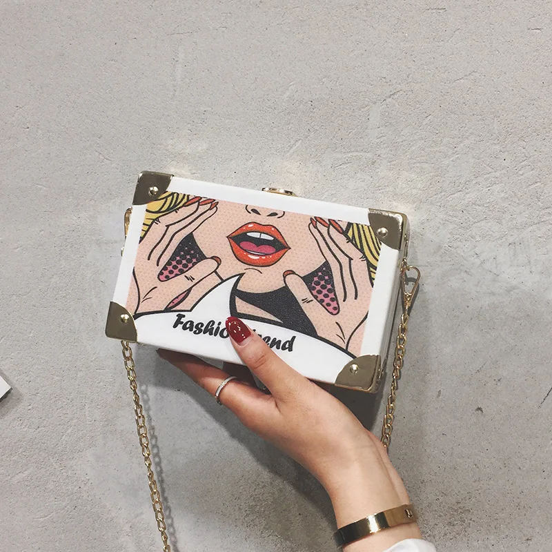 

2019 New Style Cool Cartoon GIRL'S Box Bag Chain Shoulder Bag WOMEN'S Bag Versatile Trend Small Bag