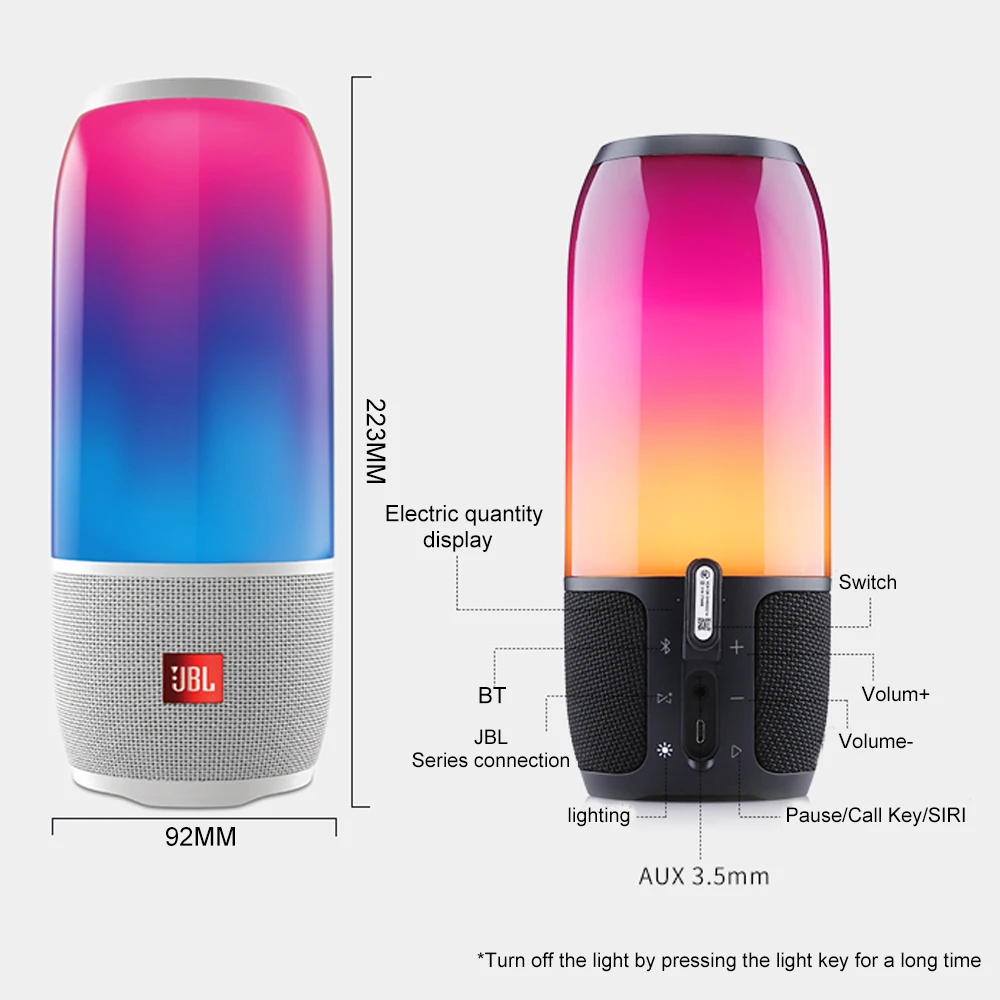 Динамик JBL Pulse 3 IPX7 водонепроницаемый беспроводной Bluetooth динамик s 360 ° Lightshow портативная музыкальная магнитола с усиленным басом с микрофоном