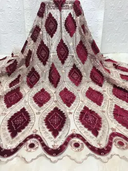 

French Net Lace 2019 Latest African velvet Lace Fabric With Embroidery Mesh Tulle Lace Fabric High Quality Nigerian Lace Red