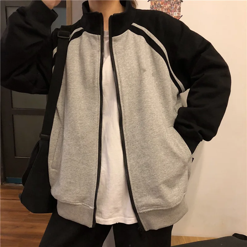 Autumn And Winter Women's Korean-style Ulzzang Jacket Brushed And Thick Retro Casual Large Size Fat Mm Baseball Uniform Sports J
