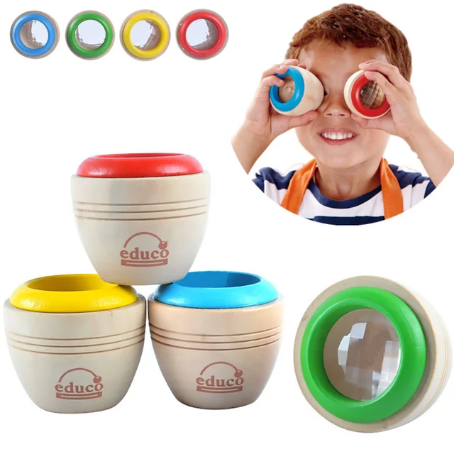 Kids Montessori Educational Wooden Kaleidoscopes Toy Interesting Colorful World Educational Science Toys Gifts for Children 2