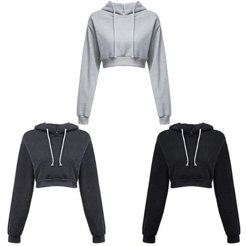 2022 Autumn Women Hoodies Solid Crop Hoodie Long Sleeve Jumper Hooded Pullover Coat Casual Sweatshirt Top Sudaderas Mujer | Женская