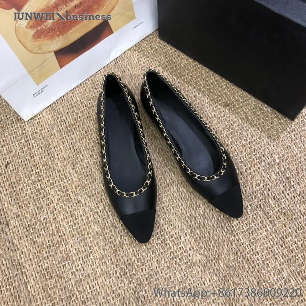 

Luxury new women's color-block leather pointed-toe flat ballet shoes