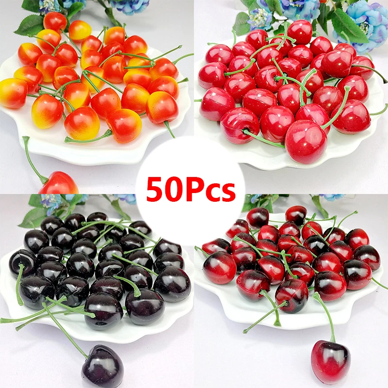 50 шт. искусственная вишня поддельные фрукты еда кухня домашний дисплей фотографы реквизит