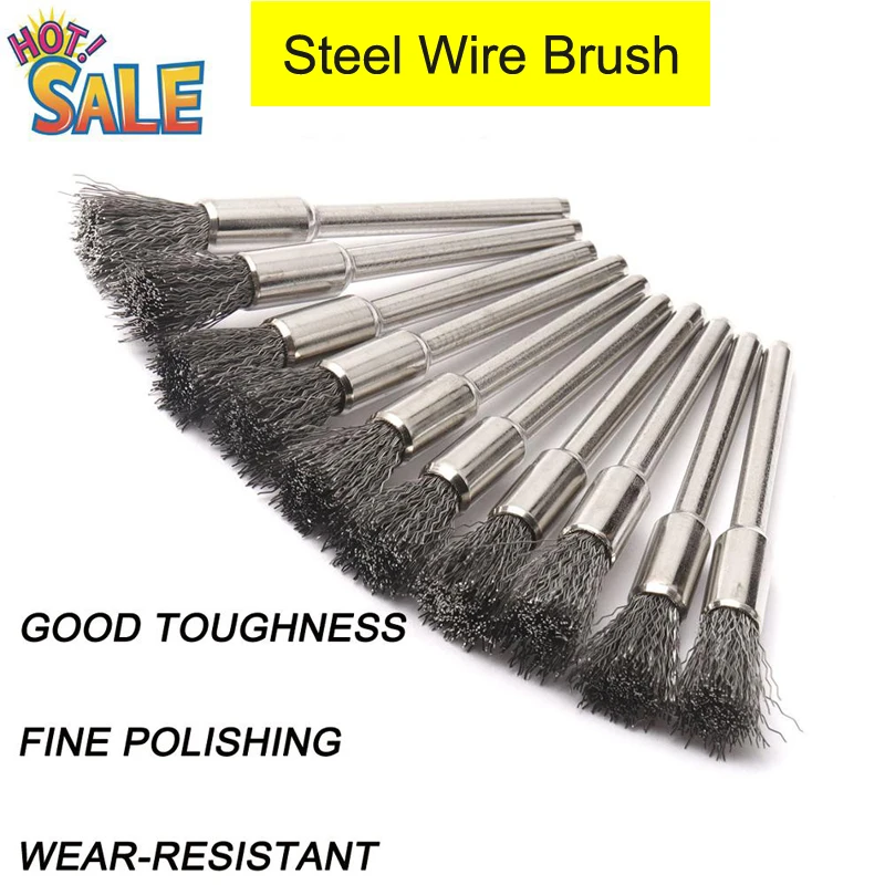 Durable 10Pcs 3x5mm Steel Wire Wheel Brush Dremel Rotary Tools for Mini Drill Dremel Tools Metal