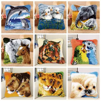 

Animal Smyrna Knooppakket Klink Haak Kleed Bloemen Cross Stitch Pillows Borduurpakket Kussen Latch Hook Pillow 3D Do It Yourself