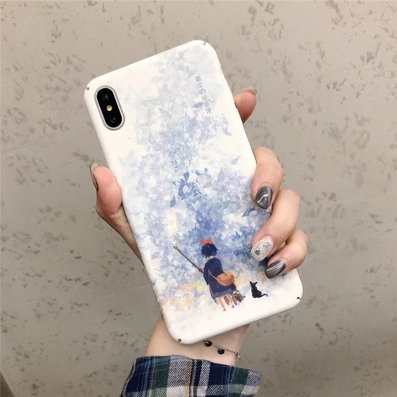 Роскошный чехол для телефона в японском стиле с кошкой и девочкой для iPhone 6, 6 S, 7, 8 Plus, X, 11 Pro Max, модный Матовый Жесткий чехол для телефона из поликарбоната