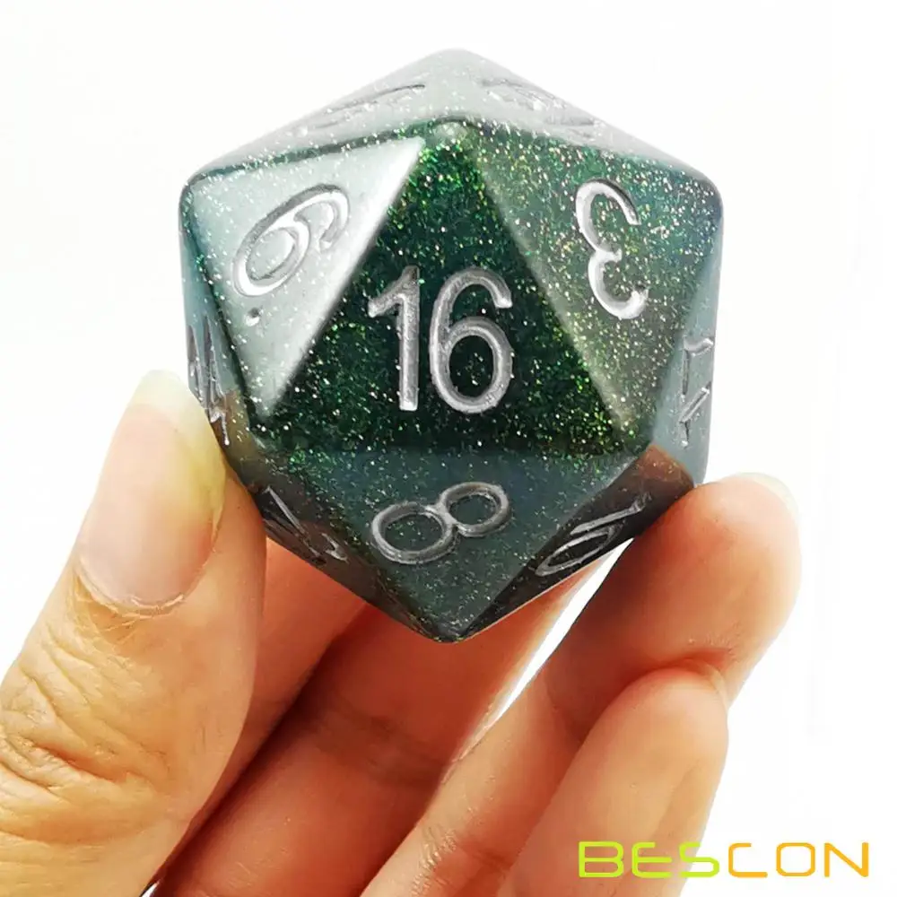 Bescon Jumbo Glowing D20 38MM, Big Size 20 Sides Dice 1.5 inch, Big 20 Faces Cube in Various Solid, Glitter, Glowing Colors 5