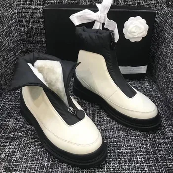 Snow Boots Fur Winter Women Boots Zipper Ankle Boots Zapatos De Mujer Platform Short Boots Comfortable Warm Shoes Woman tanie i dobre opinie Hemegot Genuine Leather Cow Leather Ankle-Wrap Covered KL46 Casual Slip-On Height Increasing Mixed Colors Rubber Sandals
