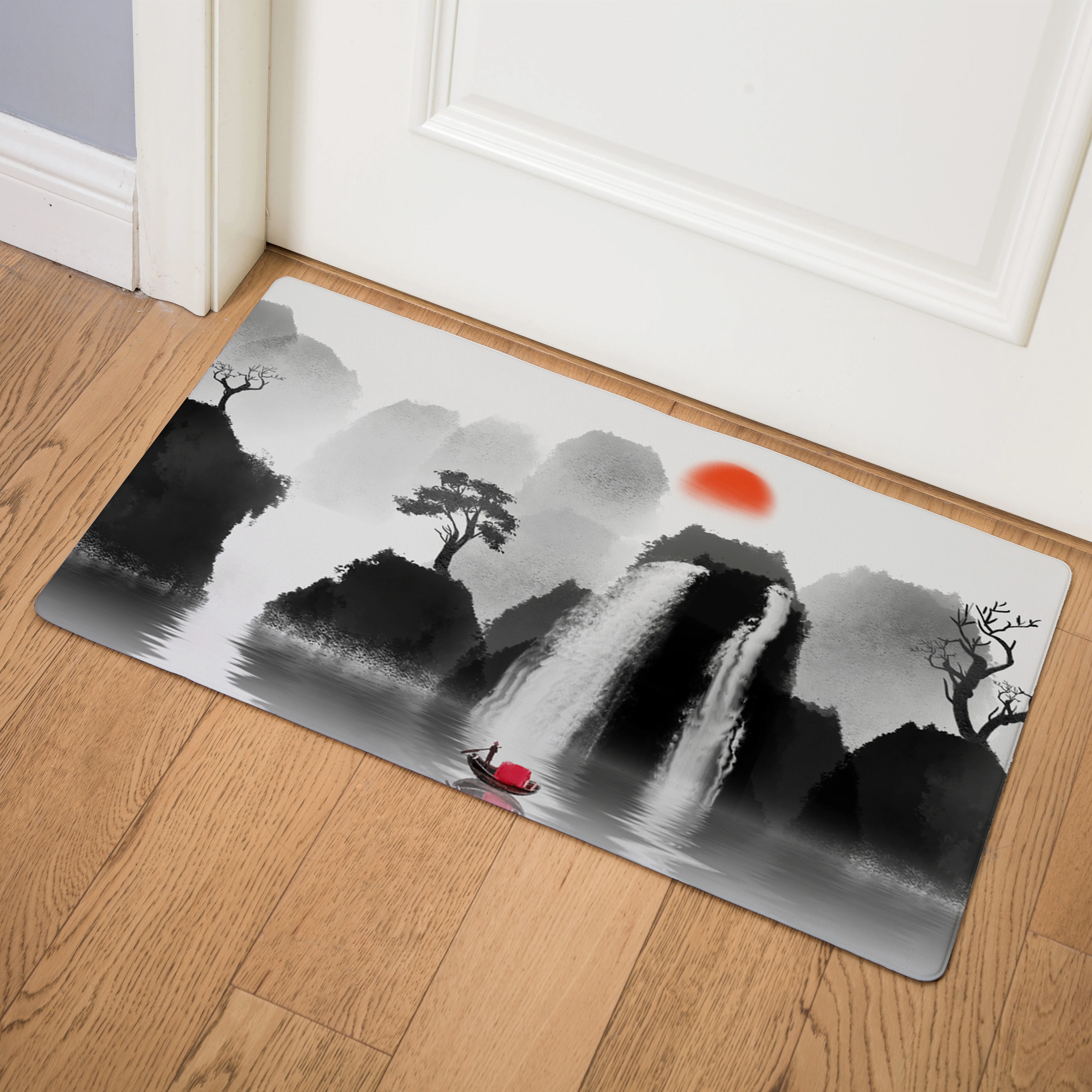 Chinese Landscape Painting Home Doormat Front Door Mat Kitchen Mats Indoor Non-slip Bath Mat Birds and Flower Welcome Floor Mats