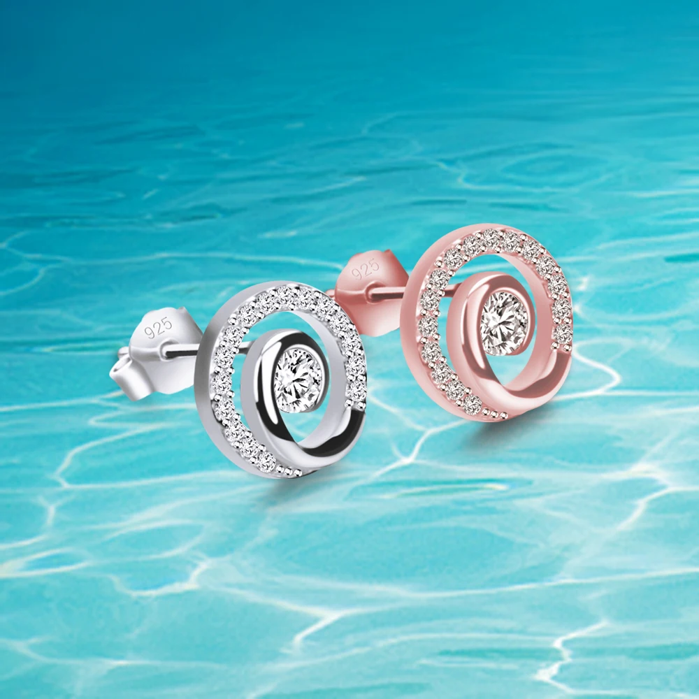 Новая мода 925, ювелирные изделия, серьги из стерлингового серебра для женщин; круглые циркониевые серьги-гвоздики из розового золота Tai chi, ювелирные изделия для мужчин и женщин, подарки