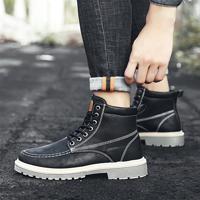 Boots Genuine Leather Martin Boots Man All-match Lace-Up Casual High Quality Comfortable High-top Tooling Boots Men Footwear