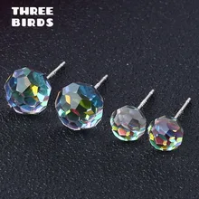 Три птицы модные серьги из стерлингового серебра 925 красочные циркониевые серьги-гвоздики сверкающие маленькие шаровые серьги для женщин корейские ювелирные изделия