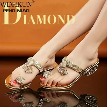 

WDHKUN Fashion Summer Bohemia Flip Flops Women Sandals Female Summer 2020 New With Rhinestone High Heels Wild
