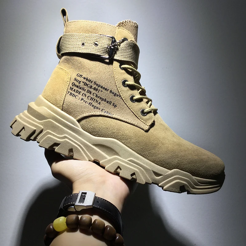 Billig Vast Welle Kuh Wildleder Leder Herren Soldat Ankle Boot Mit Schnalle männer Military boot Männlichen Schuhe Sicherheit Arbeit Stiefel armee Boot