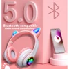 Pink Cute Cat Ears Wireless Headphone Bluetooth-compatible Headset Stereo Foldable Earphone with Microphone Music Kid Girl Gift 2