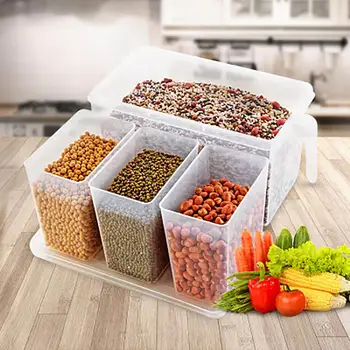 

4Pcs Kitchen Containers Plastic Refrigerator Storage Box with Handle Food Storage Container Keeping Food Fresh Fridge Organizer