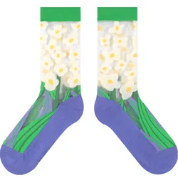 Sock 's Women Silk Stockings Medium Tube Thin Breathable Glass Spring and Summer Casual Cotton Compound Color Female 1pc