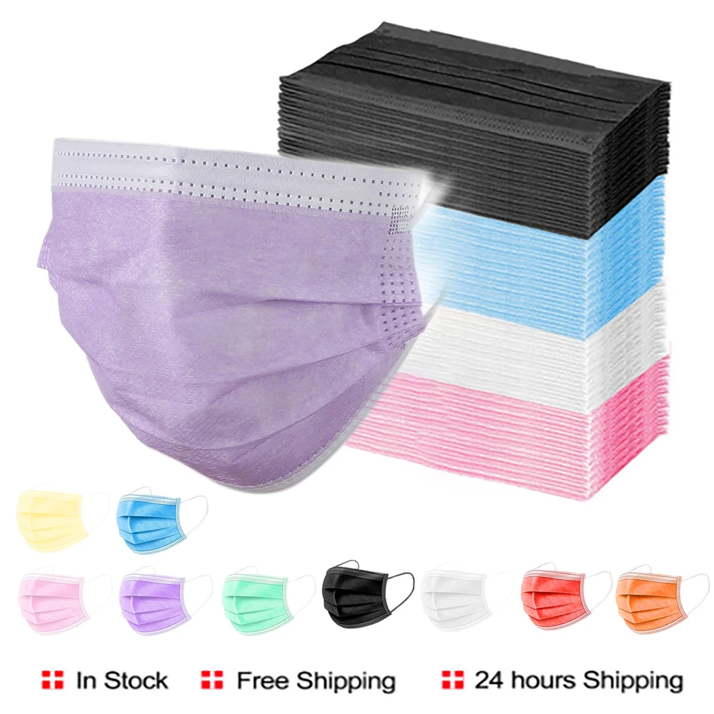 Mascarilla desechable de 3 capas para adultos, máscara de seguridad antipolvo, transpirable, no tejida, color rosa, blanco y negro, envío rápido