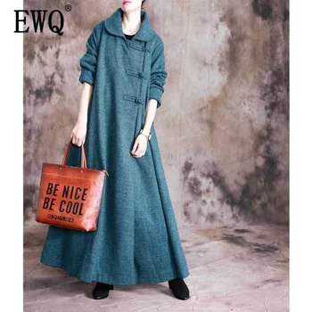 

[EWQ] 2020 Spring Autumn New Solid Long Length High Street Full Sleeve Lapel Collar Slim Loose Elegant Women's Woolen Coat TU006