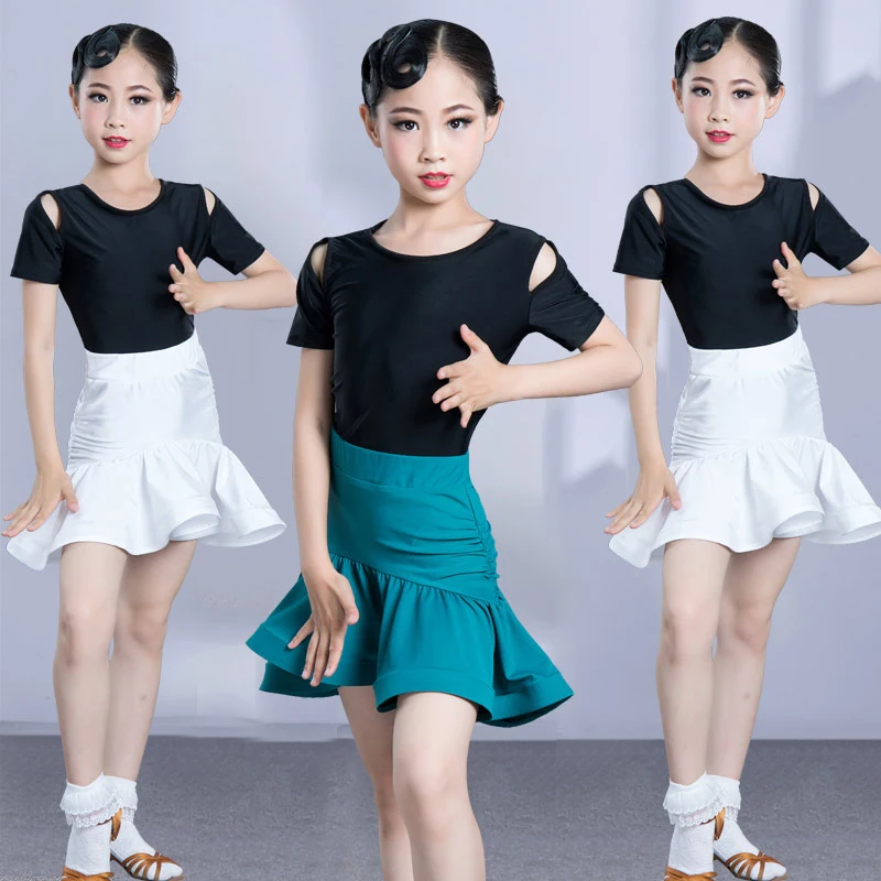 

New Latin Dance Dress Girls Children Latin Dance Wear Top Skirt Two Pieces Suit Practice Ballroom Dance Competition Dress