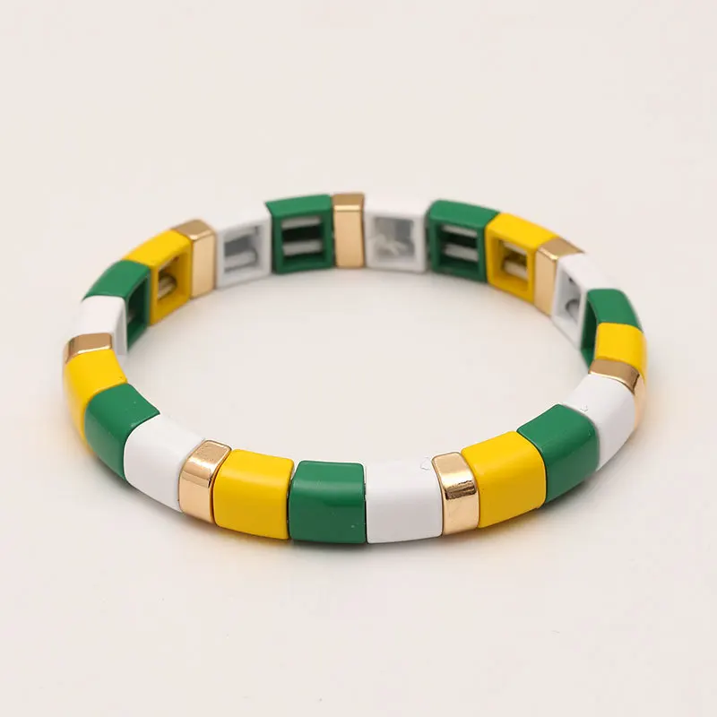 Эмалированные растягивающиеся браслеты для женщин Armbandjes Dames Pulsera Masculina Радужная плитка Barcelet золотой браслет из бисера мужские Подарочные ювелирные изделия - Окраска металла: HDB038-13
