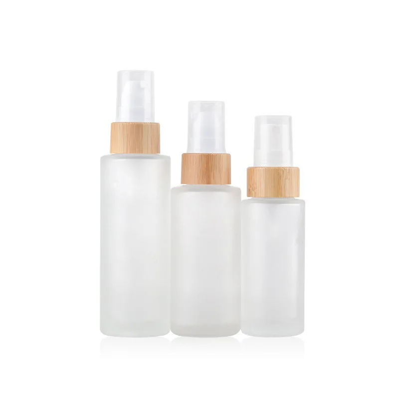 50ml glass bottles Гравировка логотипа образец 5 г 10 г 15 г 30 г 50 г бутылка из морозного стекла пластиковая бамбуковая крышка стеклянная банка пустая бутылка крем банка косметические банки - Цвет: 50ml glass bottles