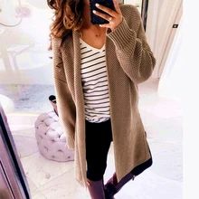 Осенний свитер, корейский модный кардиган, женские вязаные топы, свитер с открытым передом и длинным рукавом, однотонная Свободная Женская верхняя одежда, пальто