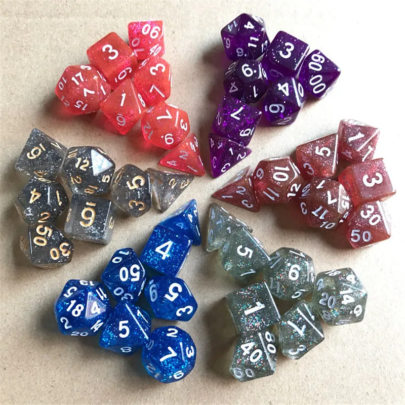 

High Quality 7pcs / set Resin Glitter Powder Multi Sides Dice D4 - D20 TRPG Board Game for Playing Games